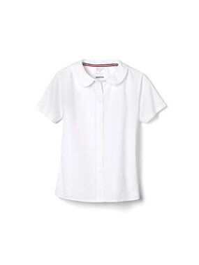 Womens Peter Pan Collar Short Sleeve Blouse Cotton Blend Wrinkle Free Uniform